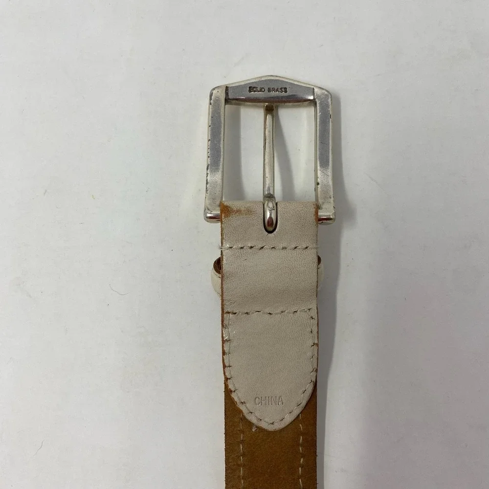 Vtg Johnston & Murphy Belt Mens 44‎ Italian Kipskin Braided Cream Brass Buckle